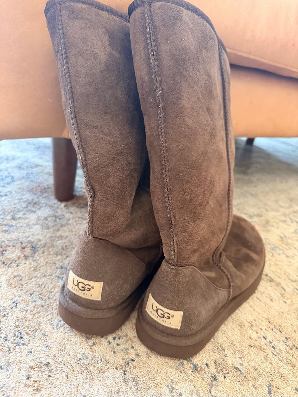 UGG Australia Classic Tall Brown Suede Sheepskin Boots Women’s Size 9